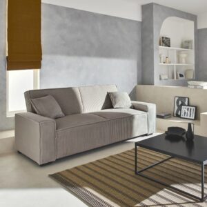 Schlafsofa 3-Sitzer mit beigem Cordbezug 231x80x96cm Samt Beige sweeek Sofas und Sessel Sofas Schlafsofas