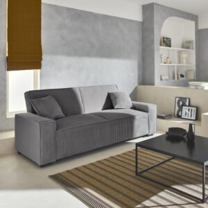 wohnli-moebel-suche-M24099675-1 Schlafsofa 3-Sitzer mit hellgrauem Cordbezug 231x80x96cm Samt Grau sweeek Sofas und Sessel Sofas Schlafsofas