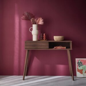 Konsole in nussbaumfarbener Holzoptik mit Schiebetür 29x81x100cm Spanplatte Braun sweeek Möbel Wohnzimmermöbel Konsolentische