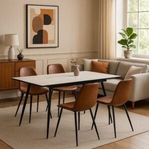 Ausziehbarer Esstisch in weißem Marmoreffekt 120-160 160x75x80cm Spanplatte Weiß Urban Meuble Möbel Esszimmermöbel Esstische