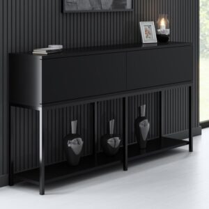 Konsole 2 Schwingtüren L150 cm - Schwarz 150x80x30cm Spanplatte Schwarz Calicosy Möbel Wohnzimmermöbel Konsolentische