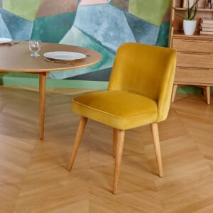 2er-Set Stühle aus FSC-zertifiziertem Holz und Samt Mustard Yellow 49x83x53cm Holz Grau Robin des Bois Möbel Esszimmermöbel Stühle