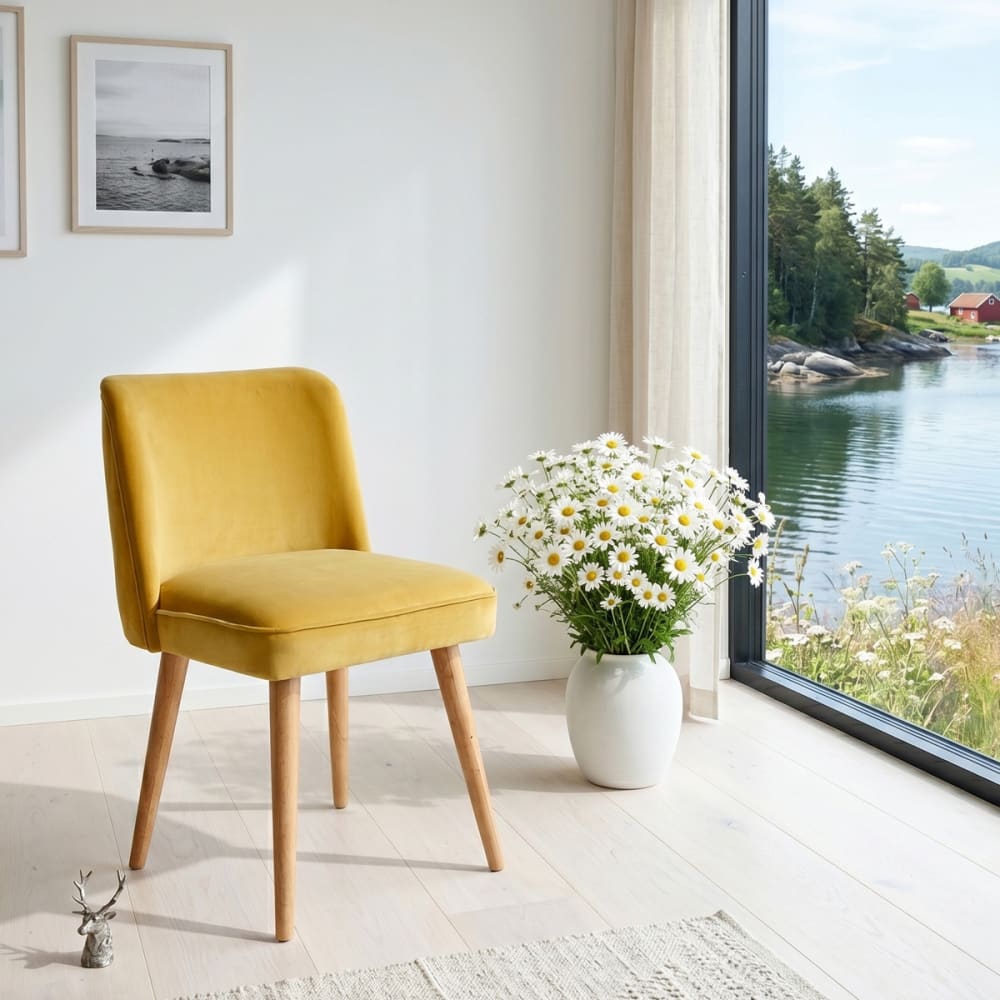 Wohnli Möbelsuche - 2er-Set Stühle aus FSC-zertifiziertem Holz und Samt Mustard Yellow
