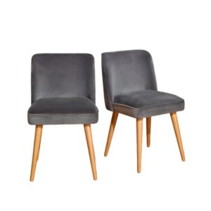 Wohnli Möbelsuche - 2er-Set Stühle aus FSC-zertifiziertem Holz und Samt Wolf Grey