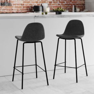 Set mit 2 Stühlen für die Kücheninsel aus dunkelgrauem Stoff 65,5 cm 43x88x46cm Stoff Grau Maison Pavane Möbel Esszimmermöbel Barhocker