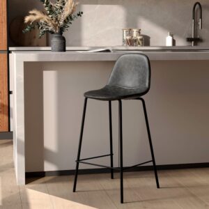 wohnli-moebel-suche-M24103789-1 Stuhl für Kücheninsel 65 cm aus grauem/schwarzem Kunstleder 41x89x43cm PVC - Polyvinlychlorid Schwarz Maison Pavane Möbel Esszimmermöbel Barhocker