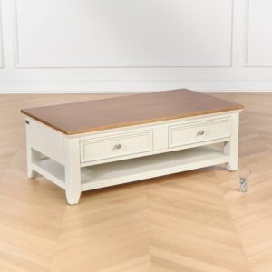 Rechteckiger Couchtisch mit doppelter Ablage und 4 Schubladen weiß 115x40x60cm Holz Weiß Robin des Bois Möbel Wohnzimmermöbel Couchtische