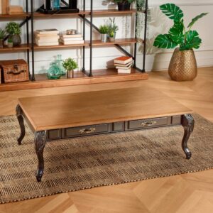 Rechteckiger Couchtisch aus Eiche schwarz 122x40x72cm Holz Schwarz Robin des Bois Möbel Wohnzimmermöbel Couchtische