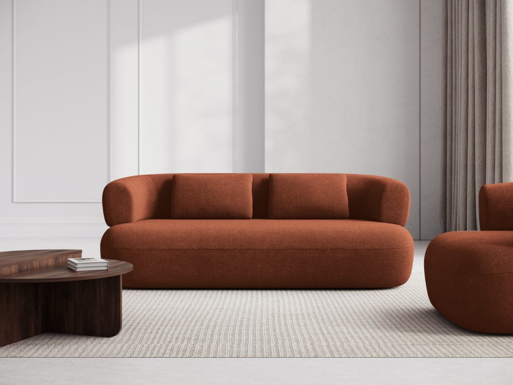 3-Sitzer Sofa aus Boucle ziegelrot 178x73x90cm Stoff Braun Micadoni Home Sofas und Sessel Sofas 2-Sitzer-Sofas & 3-Sitzer-Sofas