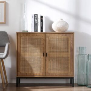wohnli-moebel-suche-M24104639-1 2-türiges Sideboard aus natürlichem Rattan L80 cm 80x75x35cm Spanplatte Beige Calicosy Möbel Esszimmermöbel Sideboards, Highboards & niedrige Anrichten