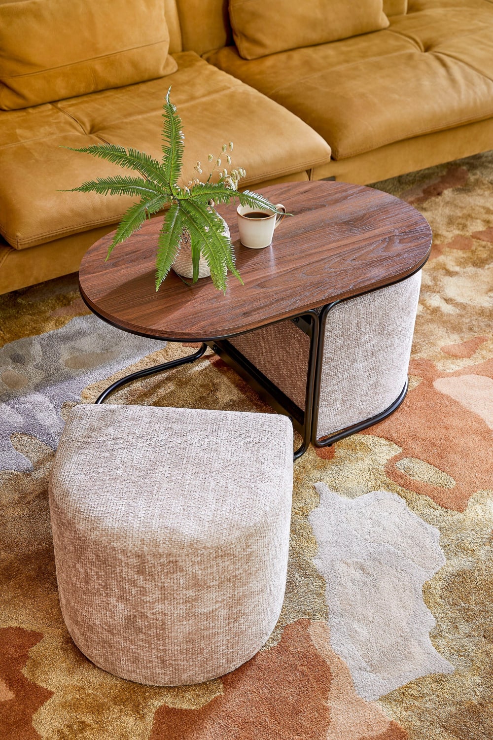 3-teiliger Couchtisch mit Dekohockern in Hellgrau H41 79x41x45cm PVC und Synthetik Grau Mica Decorations Möbel Wohnzimmermöbel Couchtische