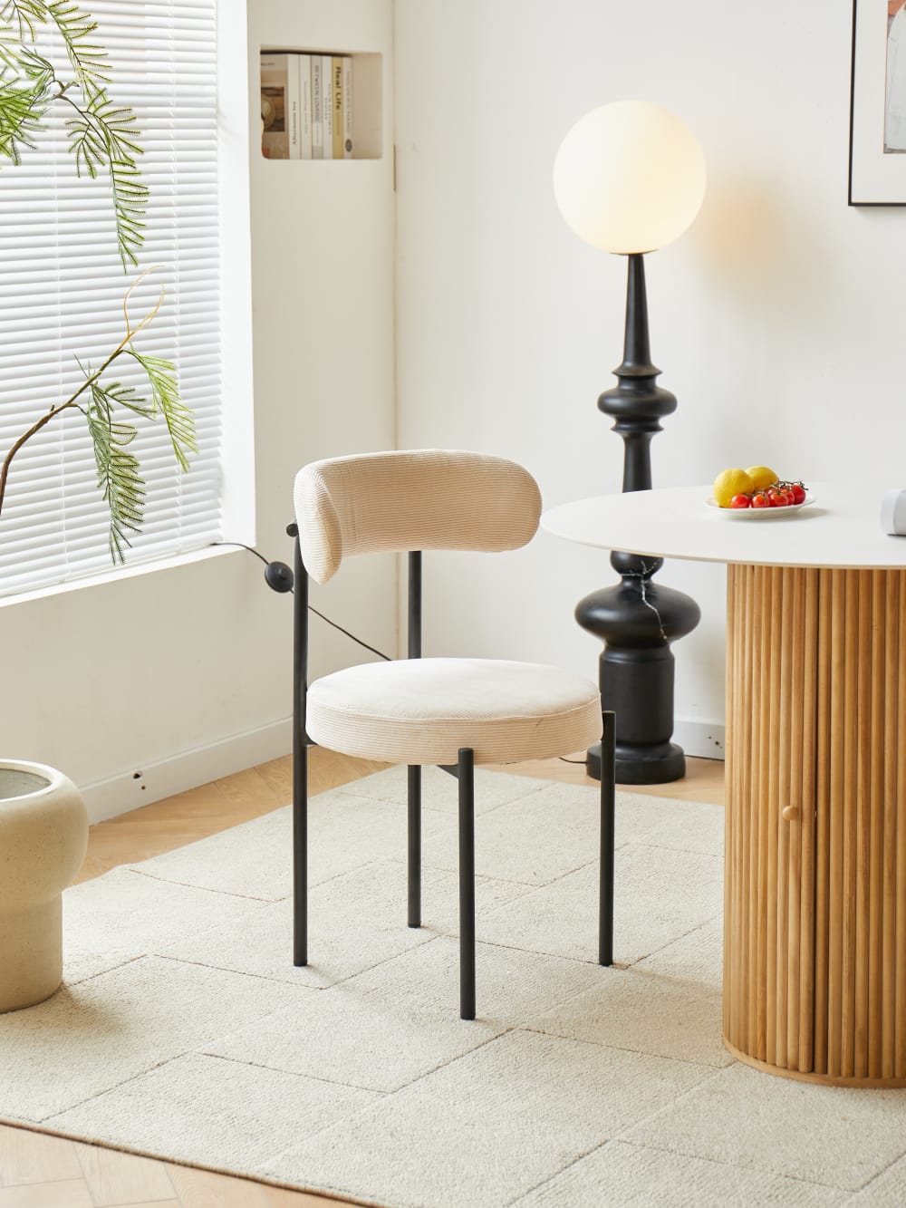 Polsterstühle (2er Set) aus Metall und Kord Beige 48x79x47cm Stoff Beige Nordlys Möbel Esszimmermöbel Stühle