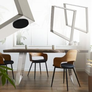 Tischbeine 2er Set 80GRAD schräg 75x72 cm Silber Edelstahl Industrial 75x72x8cm Metall Silber ML-Design Möbel Esszimmermöbel Esstische