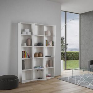 Modernes Bücherregal 3 Module Esche weiß 35x200x137cm Spanplatte Weiß Itamoby Möbel Wohnzimmermöbel Regale
