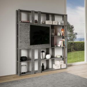 wohnli-moebel-suche-M24107928-1 Bücherregal mit TV-Paneel Zement 36x204x178cm Spanplatte Grau Itamoby Möbel Wohnzimmermöbel Regale