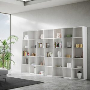 wohnli-moebel-suche-M24107933-1 Modernes Bücherregal 7 Module Esche weiß 35x200x317cm Spanplatte Weiß Itamoby Möbel Wohnzimmermöbel Bücherregale