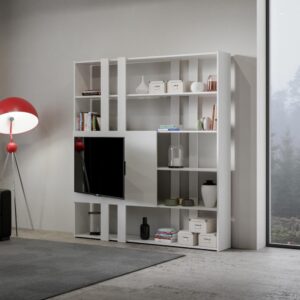 wohnli-moebel-suche-M24107939-1 Bücherregal mit TV-Paneel Esche weiß 36x204x178cm Spanplatte Weiß Itamoby Möbel Wohnzimmermöbel Regale
