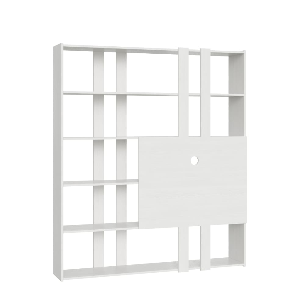wohnli-moebel-suche-M24107939 Wohnli Möbelsuche - Bücherregal mit TV-Paneel Esche weiß