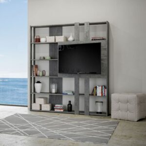 wohnli-moebel-suche-M24107941-1 Bücherregal mit TV-Paneel Zement 36x204x178cm Spanplatte Grau Itamoby Möbel Wohnzimmermöbel Regale