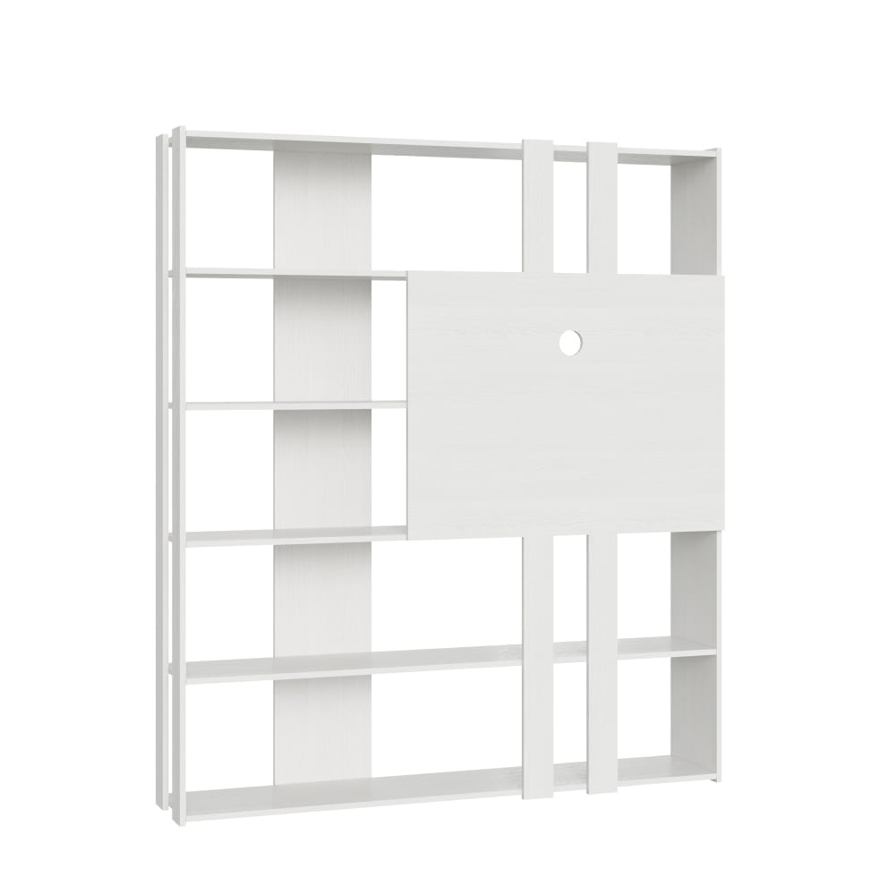 wohnli-moebel-suche-M24107945 Wohnli Möbelsuche - Bücherregal mit TV-Paneel Esche weiß