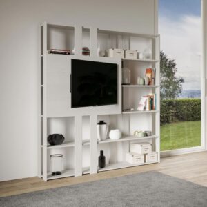 wohnli-moebel-suche-M24107946-1 Bücherregal mit TV-Paneel Esche weiß 36x204x178cm Spanplatte Weiß Itamoby Möbel Wohnzimmermöbel Regale