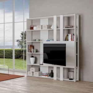 wohnli-moebel-suche-M24107951-1 Bücherregal mit TV-Paneel Esche weiß 36x204x178cm Spanplatte Weiß Itamoby Möbel Wohnzimmermöbel Regale