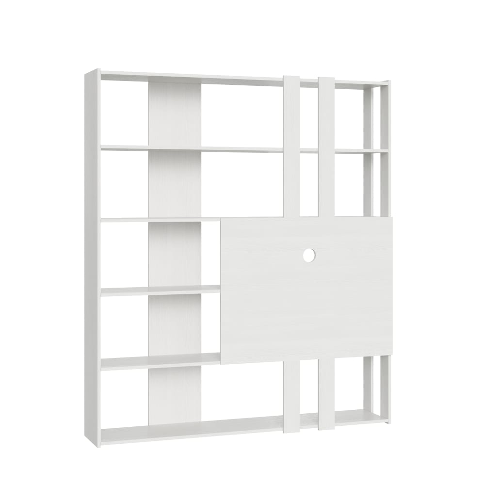 wohnli-moebel-suche-M24107951 Wohnli Möbelsuche - Bücherregal mit TV-Paneel Esche weiß