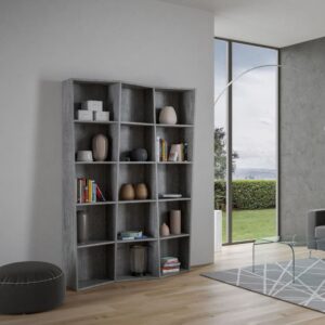 wohnli-moebel-suche-M24107959-1 Modernes Bücherregal 3 Module Zement 35x200x137cm Spanplatte Grau Itamoby Möbel Wohnzimmermöbel Regale