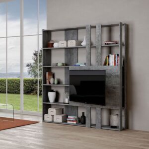 wohnli-moebel-suche-M24107963-1 Bücherregal mit TV-Paneel Zement 36x204x178cm Spanplatte Grau Itamoby Möbel Wohnzimmermöbel Regale