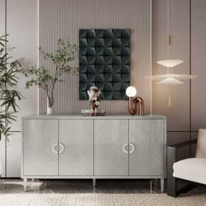 Silbernes Sideboard mit vier Türen und geometrischer Oberfläche 152x83x40cm Spanplatte Silber Urban Meuble Möbel Schlafzimmermöbel Kommoden
