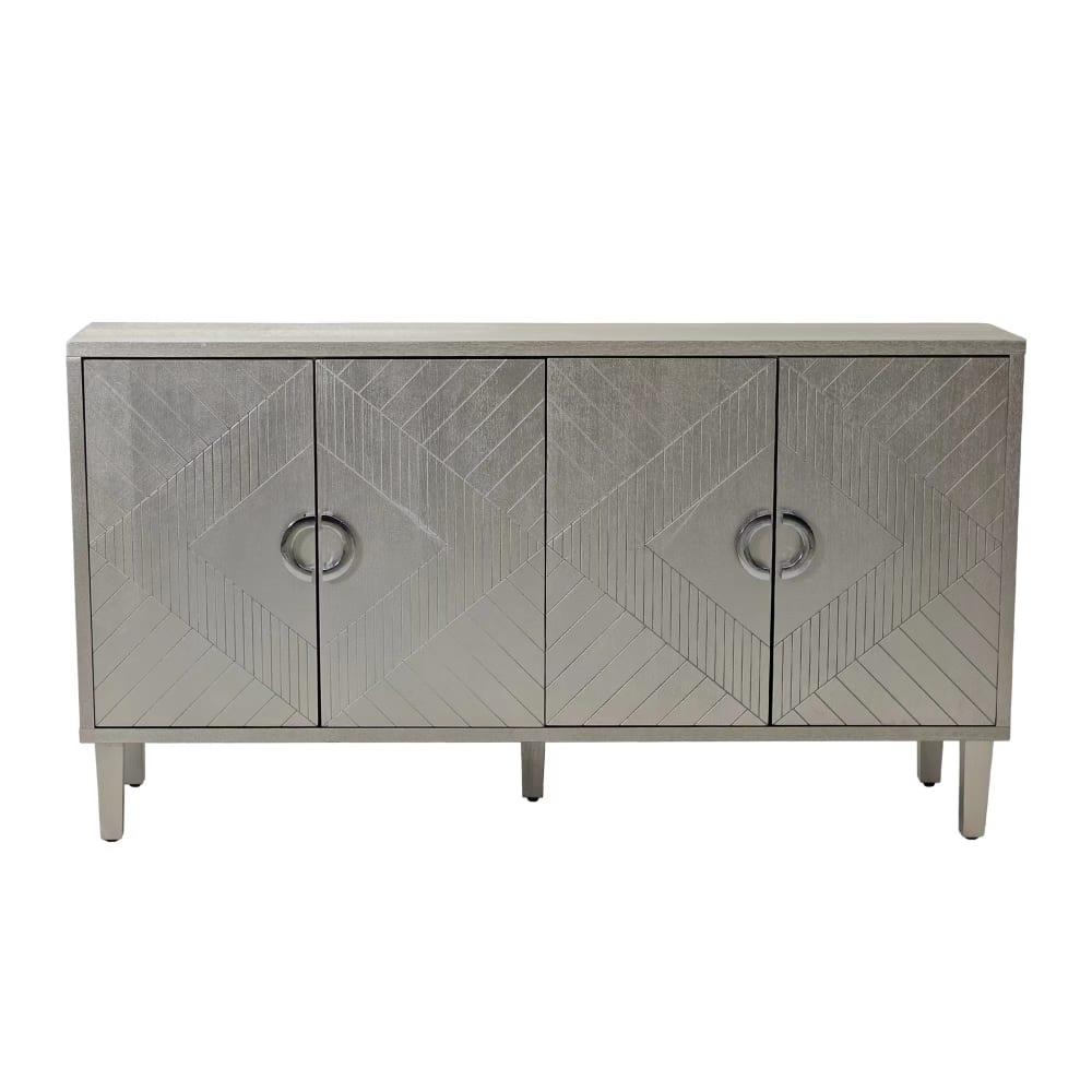 Wohnli Möbelsuche - Silbernes Sideboard mit vier Türen und geometrischer Oberfläche