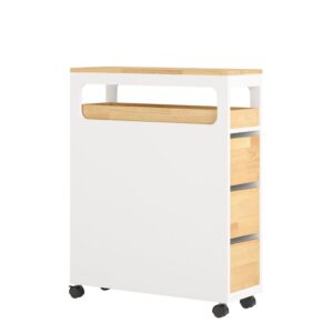 wohnli-moebel-suche-M24110449 Wohnli Möbelsuche - Nischenregal mit 3 Schubladen Rollwagen aus MDF(E1) und Bambus Weiß