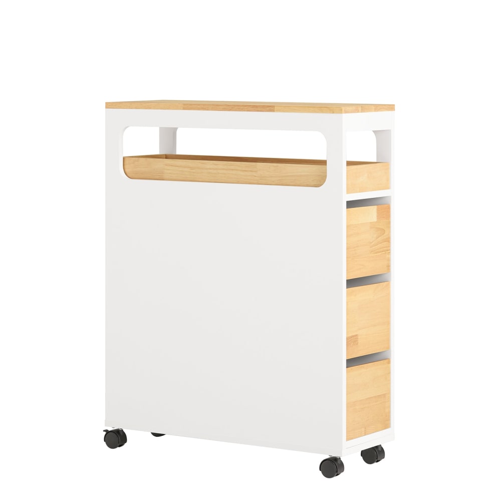 wohnli-moebel-suche-M24110449 Wohnli Möbelsuche - Nischenregal mit 3 Schubladen Rollwagen aus MDF(E1) und Bambus Weiß