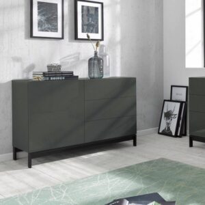 Hochglanz-anthrazitfarbenes Sideboard in Holzoptik 110x40h48 cm 110x48x40cm Holz Schwarz Dmora Möbel Esszimmermöbel Sideboards, Highboards & niedrige Anrichten