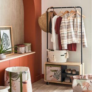 Kleiderständer aus Metall und Holz mit Rollen 72 x 31 x 153 cm 31x153x72cm Metall Schwarz Box & beyond Möbel Schlafzimmermöbel Kleiderständer