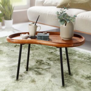 Couchtisch Nierenform aus Sheesham Massivholz Braun 40x42x71cm Holz Braun FineBuy Möbel Wohnzimmermöbel Couchtische