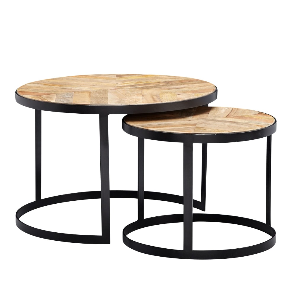 Wohnli Möbelsuche - 2er Set Couchtische rund aus Mango Massivholz