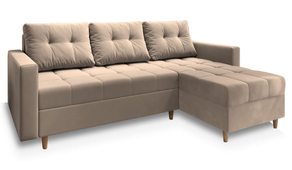 Wohnli Möbelsuche - Ecksofa mit Schlaffunktion aus Plüsch-Stoff