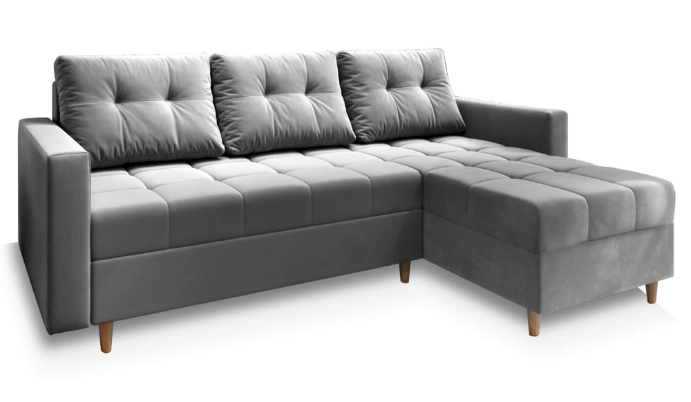 Wohnli Möbelsuche - Ecksofa mit Schlaffunktion aus Plüsch-Stoff