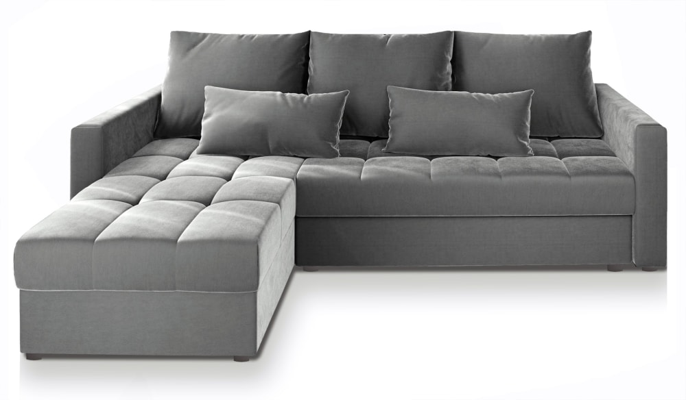 Wohnli Möbelsuche - Ecksofa mit Schlaffunktion aus Plüsch-Stoff