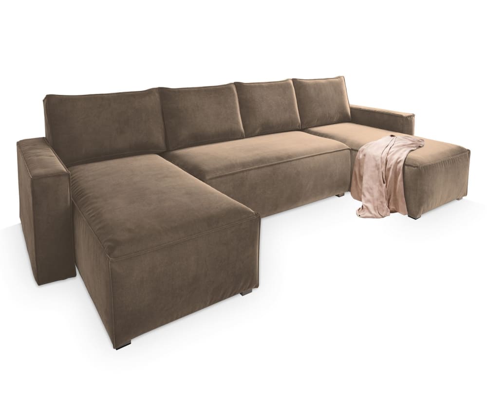 Wohnli Möbelsuche - Ecksofa mit Schlaffunktion aus Velours-Stoff