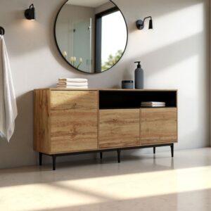 Badezimmermöbel aus heller Eiche mit Nischen 160x76x35cm Spanplatte Beige Urban Meuble Möbel Badezimmermöbel Badezimmerschränke