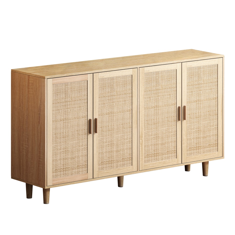 Wohnli Möbelsuche - Sideboard aus hellem Holz mit Türen aus Naturrohr.