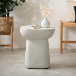 Weiße quadratische Beistelltisch aus Tonfaser mit Betonoptik 40x45x40cm Beton Weiß Maison Pavane Möbel Wohnzimmermöbel Beistelltische