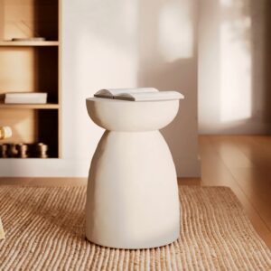 Runder Beistelltisch aus weißem Beton D35cm 35x50x35cm Beton Weiß Rendez-Vous Déco Möbel Wohnzimmermöbel Beistelltische