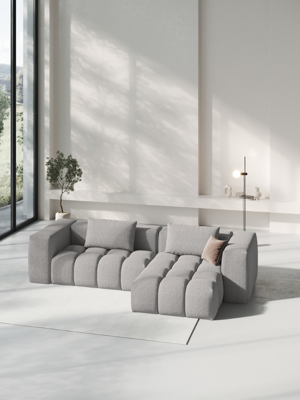 3-Sitzer modulares Ecksofa rechts aus strukturiertem Stoff dunkelbeige 260x70x145cm Stoff Beige CXL by Christian Lacroix Sofas und Sessel Sofas Ecksofas
