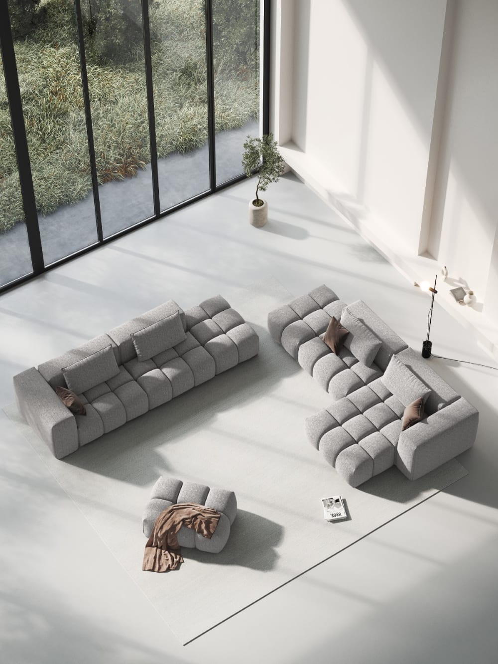 4-Sitzer modulares Ecksofa rechts aus strukturiertem Stoff dunkelbeige 265x70x145cm Stoff Beige CXL by Christian Lacroix Sofas und Sessel Sofas Ecksofas