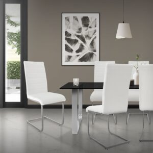 Freischwinger 6er Set Metallgestell Sitz aus Kunstleder Weiß 57x102x40cm Webpelz Weiß ML-Design Möbel Esszimmermöbel Stühle