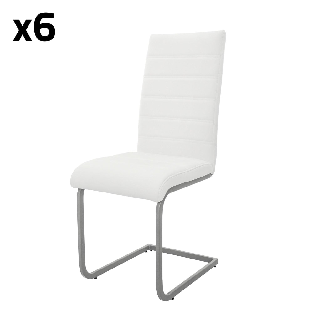 Wohnli Möbelsuche - Freischwinger 6er Set Metallgestell Sitz aus Kunstleder Weiß