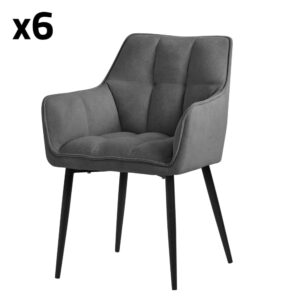 wohnli-moebel-suche-M24112726 Wohnli Möbelsuche - Esszimmerstühle 6er Set Dunkelgrau Frottee Gepolstert Metallbeinen